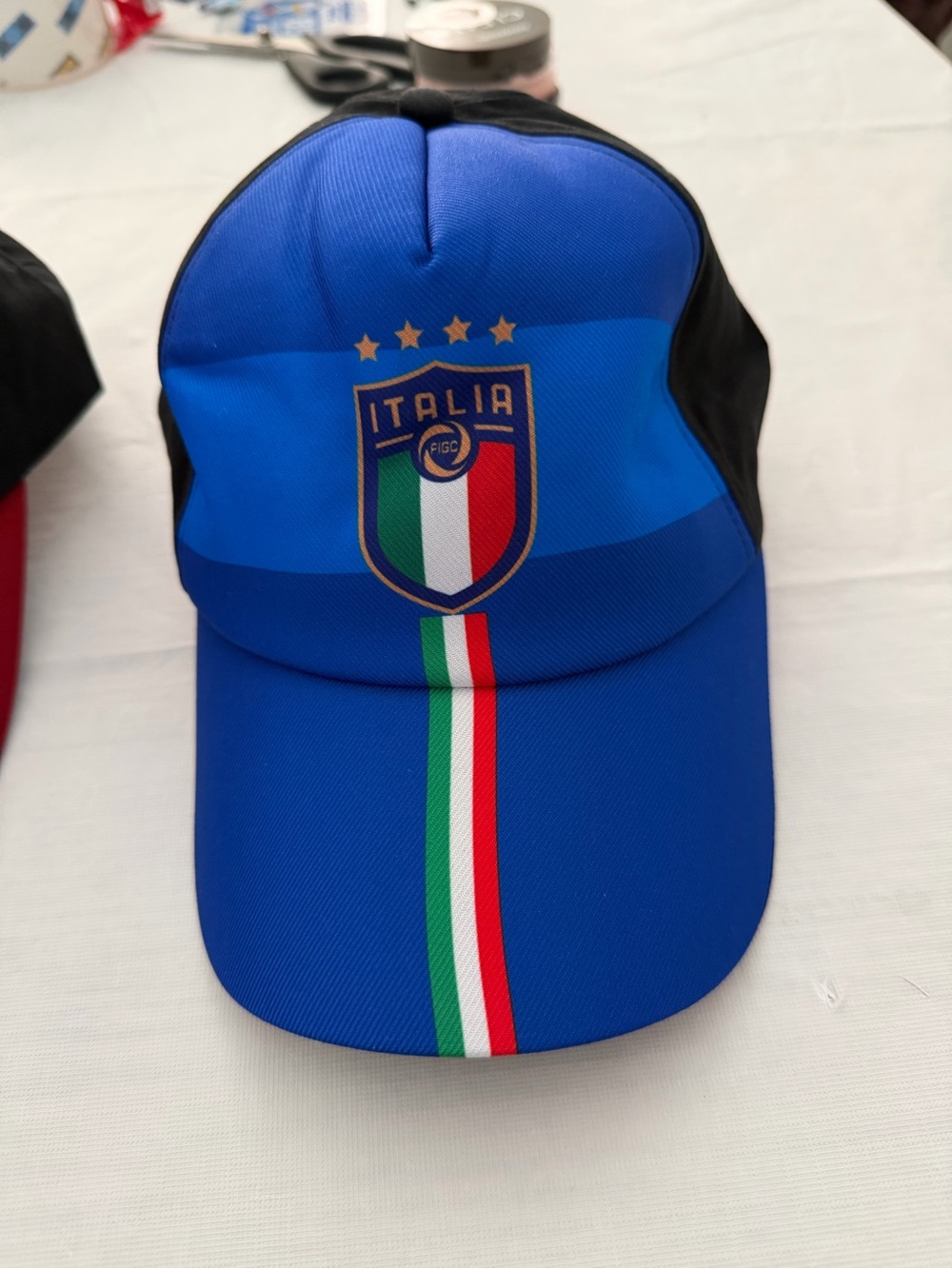 Italia Soccer Cap with Crest and Tricolor Stripe